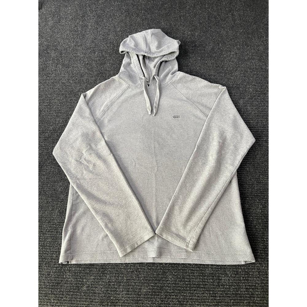Vans Mens Gray Textured Waffle Knit Raglan Long Sleeve Hoodie Shirt Size M - Picture 3 of 8